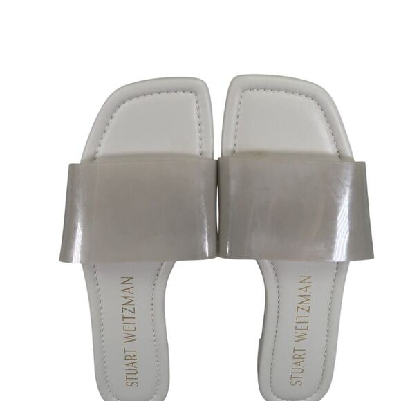 Stuart Weitzman Shoes Womens 8 Sandal Slides Jelly Flat Square Toe Grey Summer - Picture 8 of 13